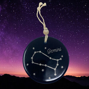 NEW Artisan Zodiac GEMINI Hanging Ornament Glazed Pottery Astrology Celestial
